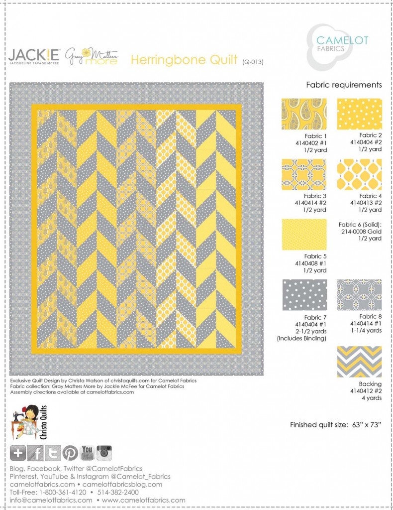 How To's Day | Herringbone Quilt by ChristaQuilts for Camelot Fabrics | Gray Matters More by Jackie McFee